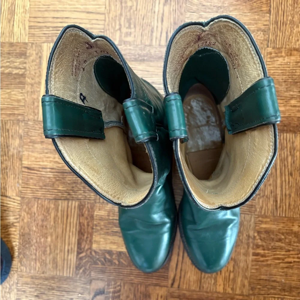 Justin Vintage Cowboy Original Green Roper Western Leather Boots - Made in USA - Picture 14 of 16